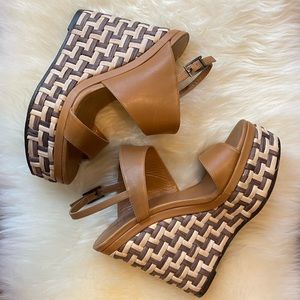 Aquatalia Carmela Tan Leather Platform Wedges